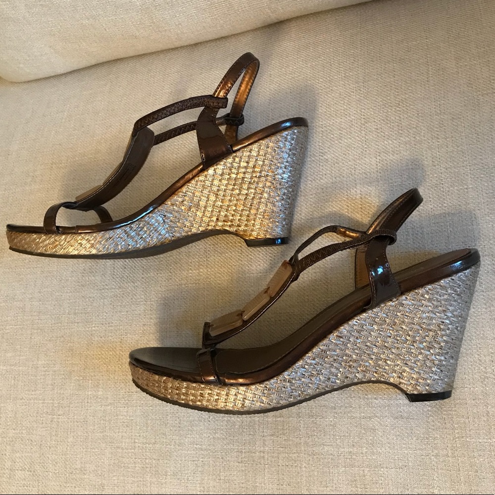 Madeline brand bronze color t-strap wedge sandal